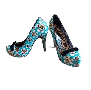 Iron Fist -Teal Skull Flower Heels